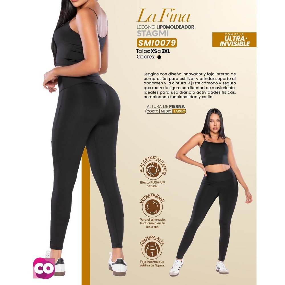 Stagmi Faja Colombiana Tummy Control High Waist Shapewear Leggings w/ Girdle NEW